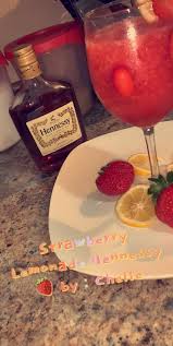 Strawberry henny drink recipe • 3/4 oz of hennessy • 3/4 oz of grand marnier • 1 oz of strawberry purée • 1 oz of sour mix mix all ingredients with ice then pour into glass. Strawberry Lemonade Hennessy Video Easy Drink Recipes Strawberry Hennessy Drinks Recipes Mixed Drinks Recipes