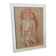 1960s Vintage French Style Woman Portrait Sketch Signed Lyn Gardner, Framed 