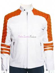 Black And Orange Jacket Mens Men S White And Orange Quilted Leather Jacket Leatherjacketsformenorange Brown Leather Jacket Men Lambskin Leather Jacket Leather Jacket Men