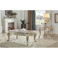 Acme Gorsedd Coffee Table In Marble And Antique White Walmart Com In 2020 Coffee Table Wooden Coffee Table Acme Furniture