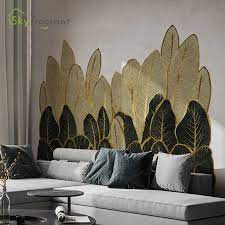 Golden Green Leaves Wall Stickers Home Decor Living Room Sofa Tv Background Wall Decor Bedroom Decoration Self Adhesive Sticker Wall Stickers Aliexpress Wall Decor Bedroom Wall Stickers Home Wall Stickers Home