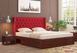 Drewno Upholstered Bed With Storage In Red Is An Astonishing Bedstead And Would Suit The High End Interior Fabric Upholstered Bed Upholstered Beds Bed Storage