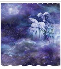 These 25 photos show how to use this regal shade in bedrooms, living rooms, and more. Angel Guardian Winged Woman Watching Above On Galaxy Background Bathroom Decor Dark Lavender Blue Grey Pastel Purple Shower Curtains Aliexpress