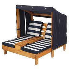 Kidkraft double chaise lounge navy. Double Chaise Lounge With Cup Holders Honey Navy