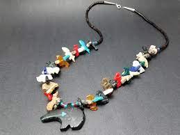 Amazon Com Hand Carved Black Stone Zuni Bear With Mixed Animals Multicolored Fetish Necklace Handmade Products