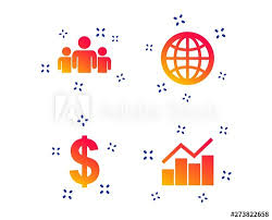 Business Icons Graph Chart And Globe Signs Dollar Currency