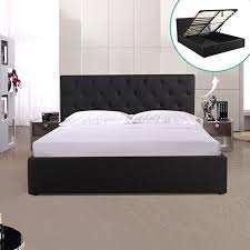 The wooden texture gives this bed rustic looks. Rome Queen Gas Lift Fabric Storage Bed Frame Black