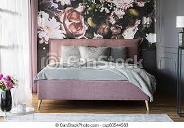 New users enjoy 60% off. Grey Sheets On Pink Bed In Feminine Bedroom Interior With Flowerss Print On The Wall Real Photo Grey Sheets On Pink Bed In Canstock