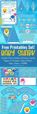 This free printable includes 7 different characters from baby sharks family. Free Baby Shark Party Printables