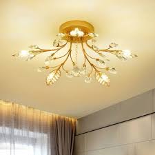 Check spelling or type a new query. Simple Leaf Semi Flush Mount Light Crystal 5 8 Light Corridor Close To Ceiling Lighting In Gold With Sputnik Design Beautifulhalo Com
