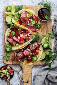 Spicy Glazed Lamb Tacos With Mediterranean Salsa Give It Some Thyme Recipe Lamb Taco Lamb Loin Recipes Beef Steak Recipes