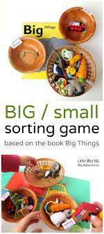 Activities are a little different than free play because they often involve some setup (and clean up) work, as well as planning. Simple Big Small Sorting Activity Little Worlds Sorting Activities Creative Activities For Kids Montessori Activities