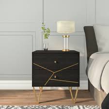 Dark grey bedside tables uk. Mika 2 Drawer Dark Brown Bedside Table With Brass Inlay 159 97 Go Furniture Co Uk