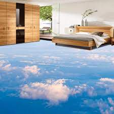 This minimalist bathroom features clean lines, modern design, and a large skylight to lend daily sunshine to this smaller area. Cloud Sky 3d Epoxy Flooring For Bedroom Floor Wallpaper Painted Floors Floor Tile Design