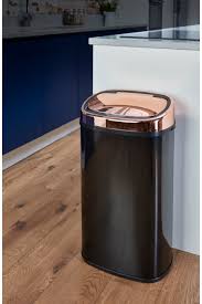 Tower Sensor Lid 58l Bin Black Copper Kitchen Accessories Copper Kitchen Decor Black And Copper Kitchen