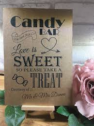 Stylish sweetheart table decorations:at weddings romantique, we will be glad to help you plan. Personalised Sweet Table Cart Candy Bar Wedding Sign Recycled Kraft Card Rustic Ebay