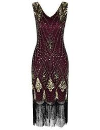 Prettyguide Women 1920s 1920s Gatsby Cocktail Sequin Art Deco Flapper Dress L Gold Burgundy Flapper Dress Very Short Dress Maxi Dress Party