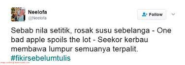 Get notified when nila setitik rusak susu sebelanga is updated. Myartis Com Myartis My Artis Sebab Nila Setitik Rosak Susu Sebelanga Tweet Neelofa Buat Sharnaaz