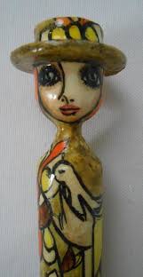 Vintage Abelardo Ruiz Mexican Folk Art- Paper Mache Girl Figure Lipstick  Holder?