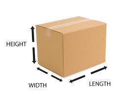Length x width x height (lxwxh) where the height is the vertical dimension of the box when the opening is facing upwards. Corrugated Boxes