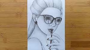 Easy way to draw a scenery of moonlit night pencil sketch| step by step drawing with pencil. How To Draw A Girl With Glasses Pencil Sketch Drawing Youtube