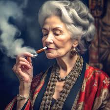 My elegant young grandmother smokes a pipe, high detail and image quality"  — image created in Shedevrum