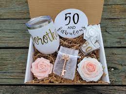 50th birthday funny wine gifts for women, 12 oz stainless steel wine tumbler with lid, insulated wine glass for 50, milestone birthday gift for her, presents for turning fifty and fabulous, travel cup 32 $20 99 50th Birthday Gift For Women Happy Birthday Gift Box For Etsy
