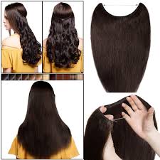 Wire In Real Human Hair Extensions No Clip Invisible One Piece Remy Hair Straight Half Head 2 Dark Brown 16 Inches Amazon Co Uk Beauty