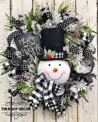 Christmas Snowman Wreath Farmhouse Christmas Wreath Flocked Etsy Holiday Wreaths Diy Christmas Wreaths Holiday Wreaths