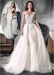 235 50 Marvelous Tulle Jewel Neckline 2 In 1 Wedding Dress With Lace A Wedding Dress Detachable Skirt Detachable Train Wedding Dress Detachable Wedding Dress