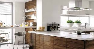 Flat Front Walnut Cabinets With White Countertop Kitchen Inspiration Design Stylish Kitchen Design Modern Kitchen Island