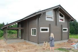 Wooden House Of Glued Laminated Timber Chocolate Total Area 142 M
