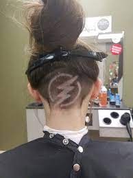 A lightning bolt has been incorporated into the background. Lightning Bolt Shaved Design Shaved Design Short Hair Styles Pixie Boy Hairstyles
