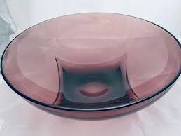 Moroccan Amethyst Bowl Hazel Ware Purple Round Glass Serving Bowl Square  Base Mid-century Modern Vintage Free Shipping