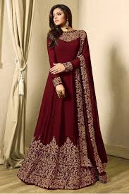Dive deep into the color maroon. Drashti Dhami Georgette Embroidery Anarkali Suit In Maroon Colour