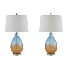 Each lamp is enriched with an exquisite brushed steel finish. Blue And Amber Glass Table Lamps Set Of 2 Kirklands