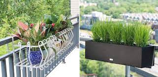Window box planter + deck rail brackets = railing planter box. Cute And Functional Deck Rail Planter Ideas