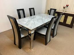 Vintage 1950's mid century modern formica and chrome kitchen table dining table diner style table with leaf. Vienna Marble Chrome Dining Table 180cm 6x Rafael Black Grey Dining Chairs Designer Marble