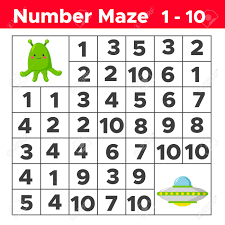 With the help of them kids will cut the different shapes and paste. Number Maze Math Puzzle Game For Children Help The Alien Find Royalty Free Cliparts Vectors And Stock Illustration Image 124931273