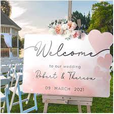 Buy Blush Pink Acrylic Wedding Welcome Sign Personalized Heart Acrylic Wedding Signs For Wedding Decor Pink Wedding Decoration Couple Welcome Signage Modern Wedding Decor - 34x225 Inches Online In Indonesia B097tz5f84