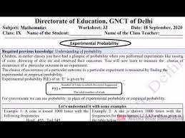 You can do the exercises online or download the worksheet as pdf. Doe Class 9 Maths Worksheet 33 Date 18 09 2020 English Medium Experimental Probability Youtube