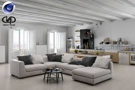 Living Room And Kitchen C4d Vray 3d Model Couch Decor Home Design Plans Open Plan Kitchen Living Room