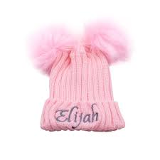 Newborn Pompom Hats With Customizable Name|personalized Pom Pom Baby  Hat|double Pom Pom Knitted Winter Kids Hat |gift for Newborns & Babies