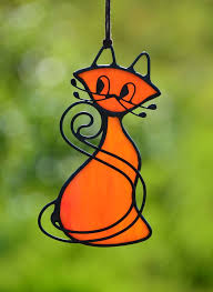 Stained Glass Red Cat Suncatcher Cat Lover Gift Window Etsy In 2020 Stained Glass Ornaments Tiffany Glass Art Stained Glass Christmas