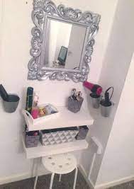 This desk vanity has ample hidden storage and a mirror. Super Makeup Vanity Small Space Floating Shelves 65 Ideas Diy Dressing Tables Bedroom Diy Bedroom Dressing Table