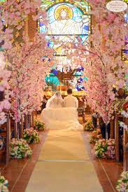 Cherry Blossoms Setup At Caleruega Church Batangas Small Church Weddings Cherry Blossom Wedding Dress Wedding Scene