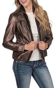 Montana Co Women S Bronze Faux Leather With Knit Zip Up Jacket Cavender S Leather Jackets Women Ladies Western Shirts Outerwear Women