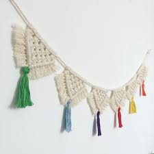 Macrame Bunting With Multi Coloured Tassels Macrame Patterns Macrame Knots Pattern Macrame Design