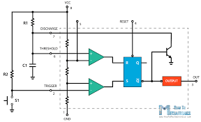 Internal resistor divider network, r7, r8,. 555 Timer Ic Working Principle Block Diagram Circuit Schematics