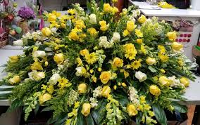 Yellow And White Casket Spray In Yorba Linda Ca Everblooming Floral Gift